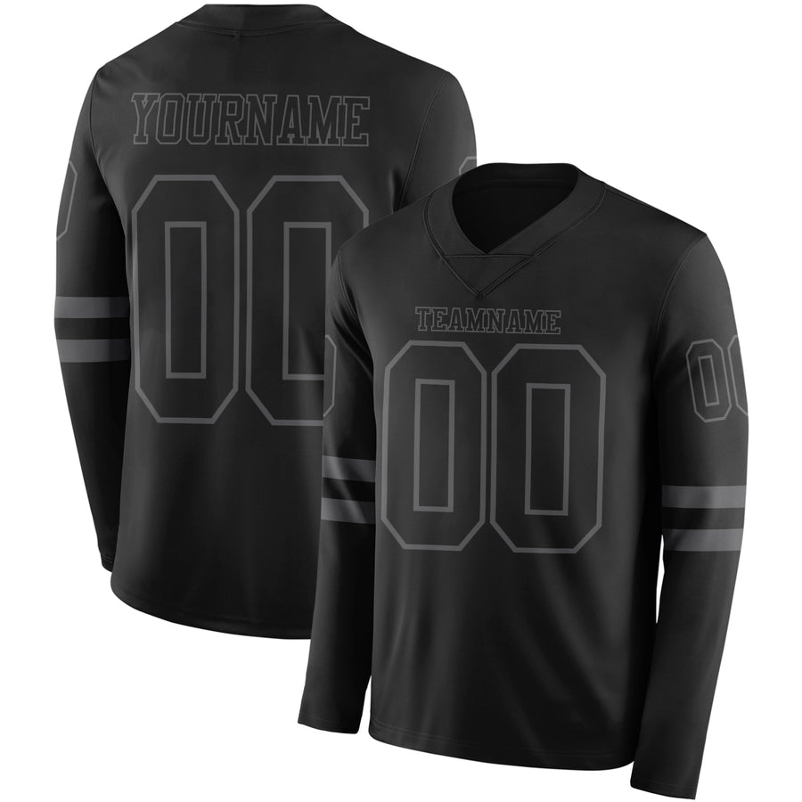 Custom Black Steel Gray Long Sleeve Authentic Football Jersey