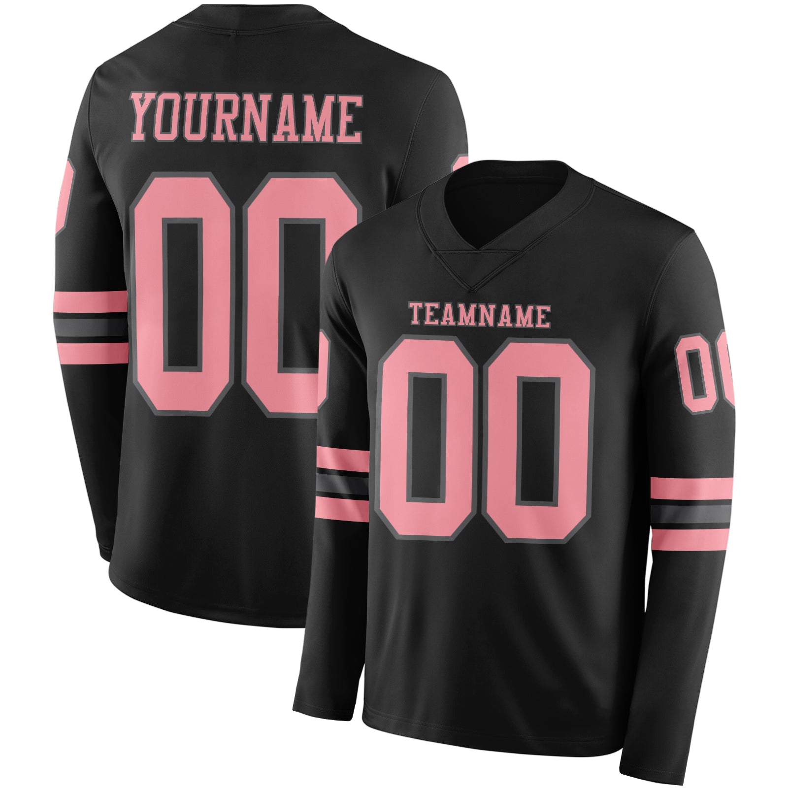 Custom Black Medium Pink-Steel Gray Long Sleeve Authentic Football Jersey