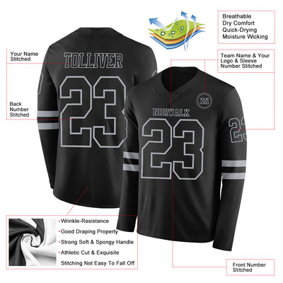 Custom Black Gray Long Sleeve Authentic Football Jersey