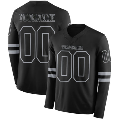Custom Black Gray Long Sleeve Authentic Football Jersey
