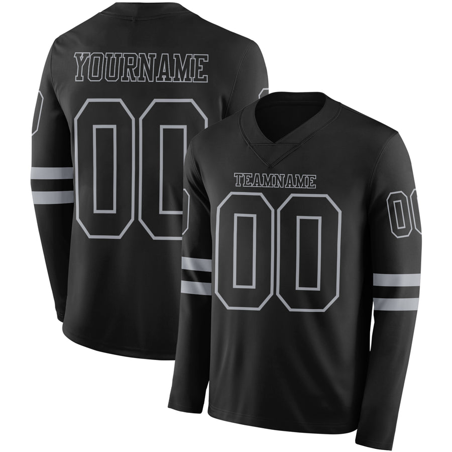 Custom Black Gray Long Sleeve Authentic Football Jersey
