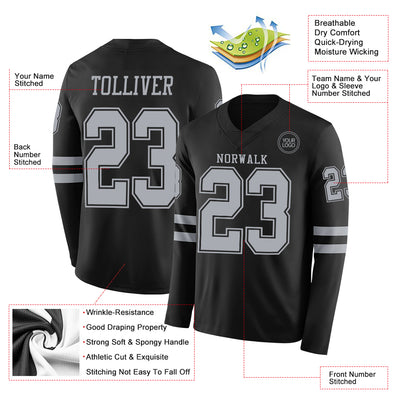 Custom Black Gray Long Sleeve Authentic Football Jersey