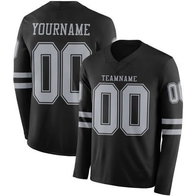Custom Black Gray Long Sleeve Authentic Football Jersey