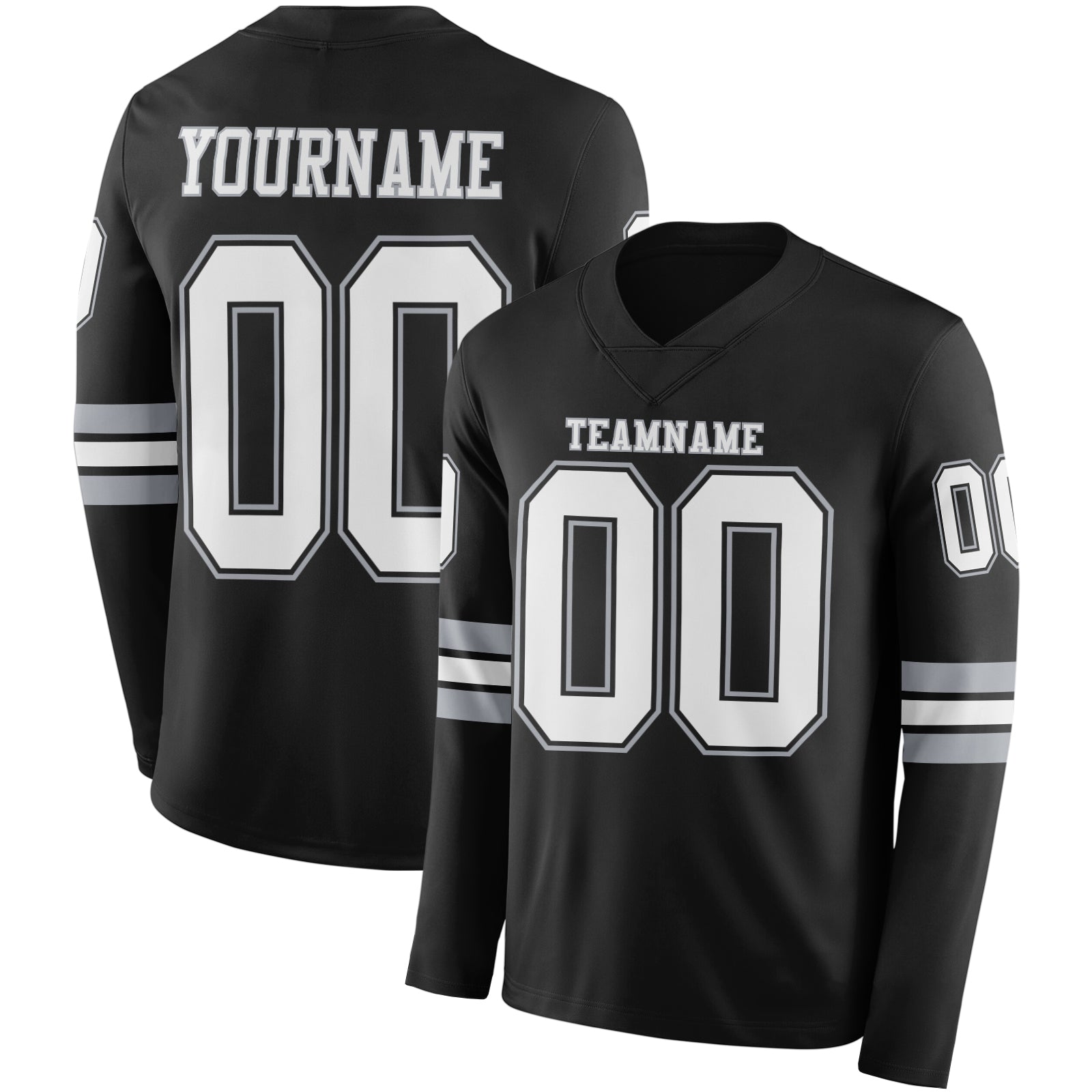 Custom Black White-Gray Long Sleeve Authentic Football Jersey