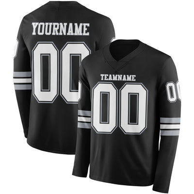 Custom Black White-Gray Long Sleeve Authentic Football Jersey