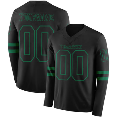 Custom Black Kelly Green Long Sleeve Authentic Football Jersey