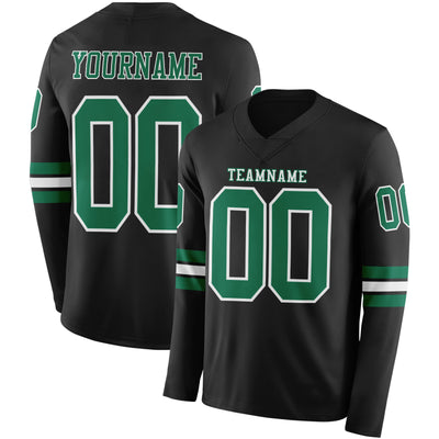 Custom Black Kelly Green-White Long Sleeve Authentic Football Jersey