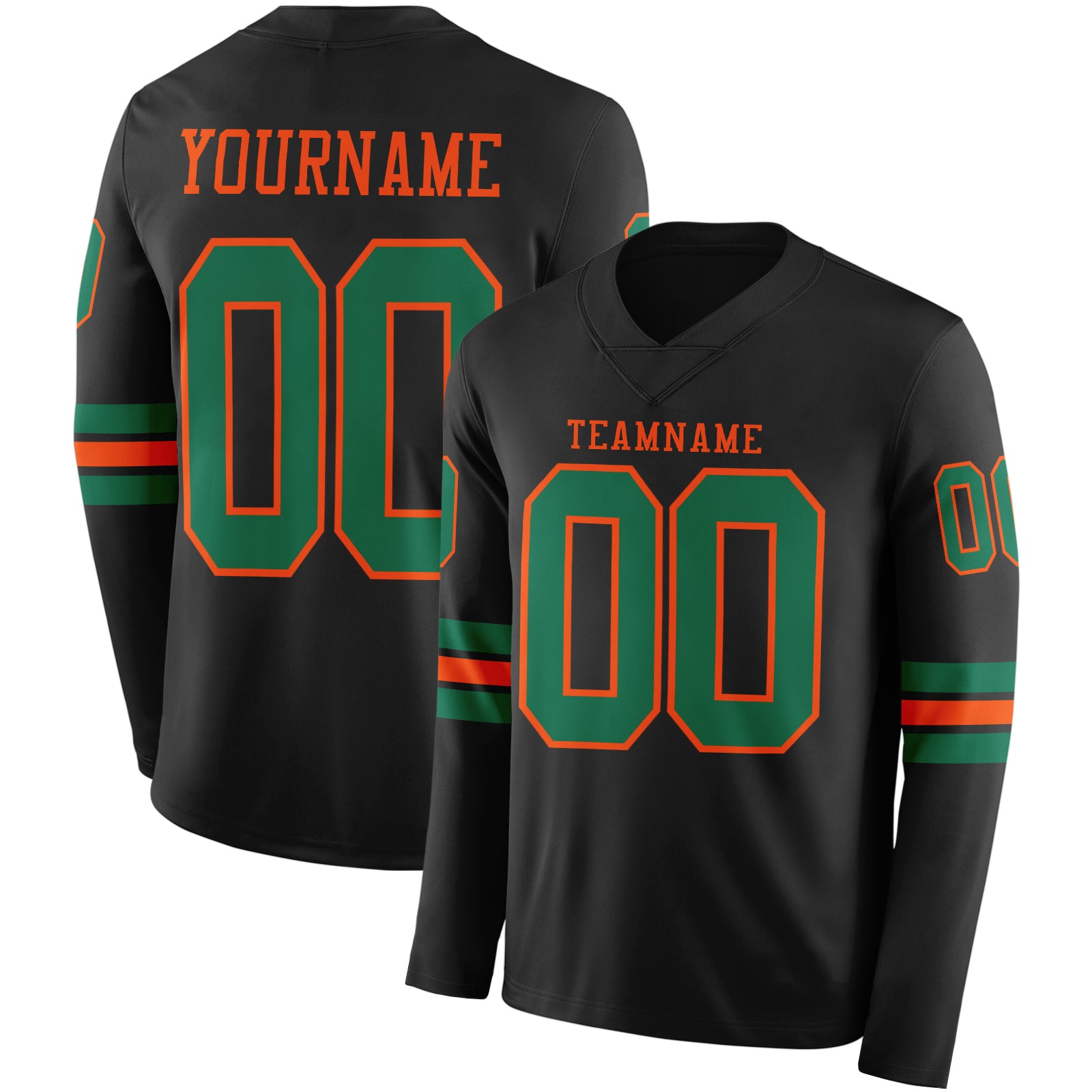 Custom Black Kelly Green-Orange Long Sleeve Authentic Football Jersey