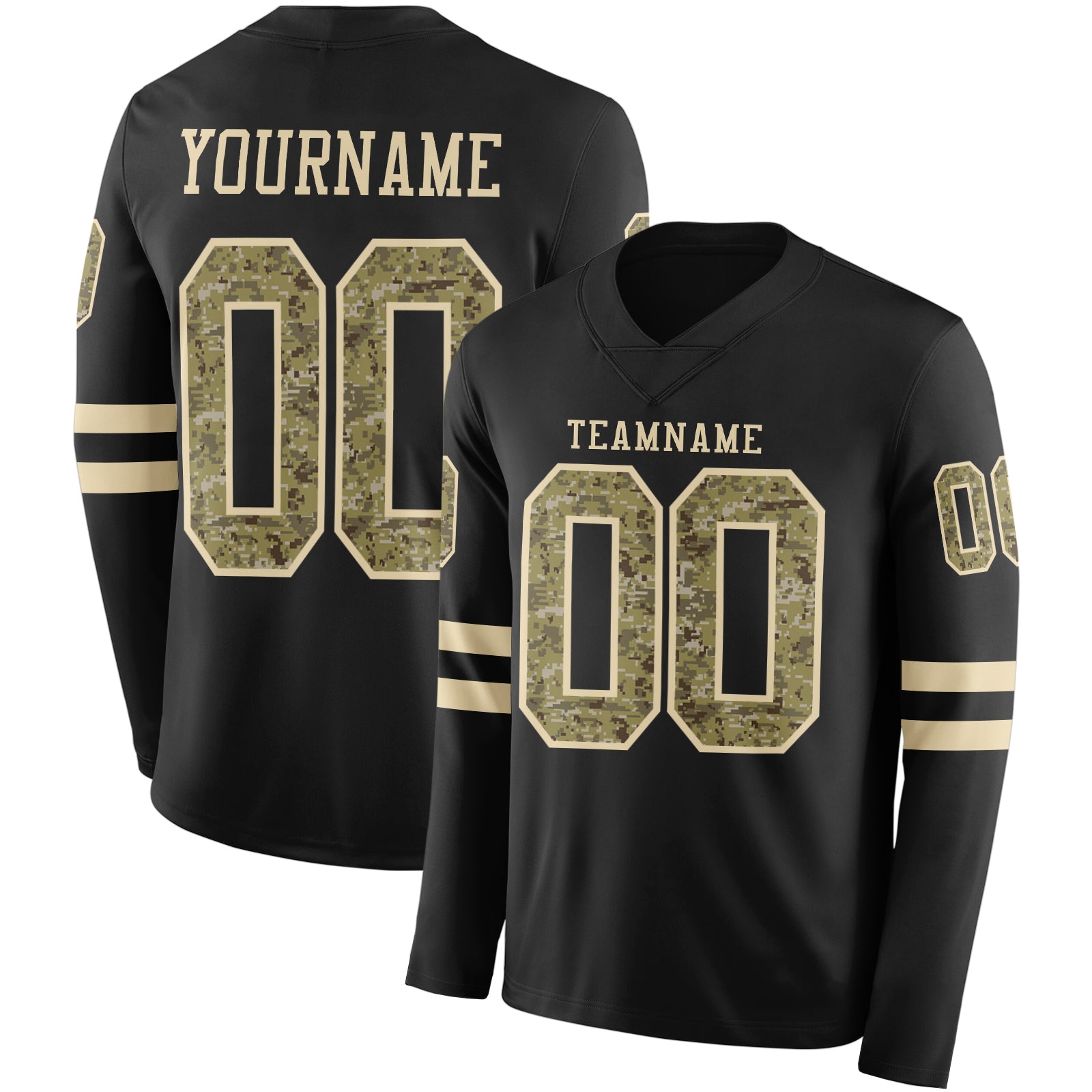 Custom Black Camo-Cream Long Sleeve Authentic Football Jersey