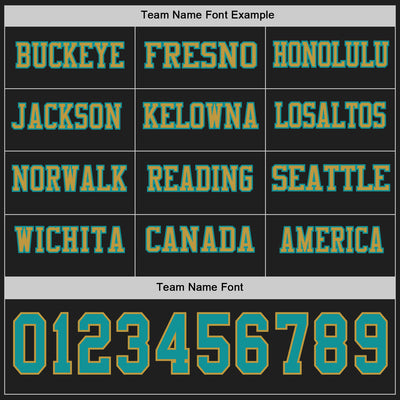 Custom Black Teal-Old Gold Long Sleeve Authentic Football Jersey