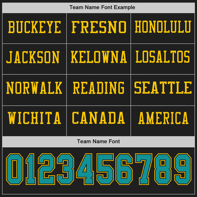 Custom Black Teal-Yellow Long Sleeve Authentic Football Jersey