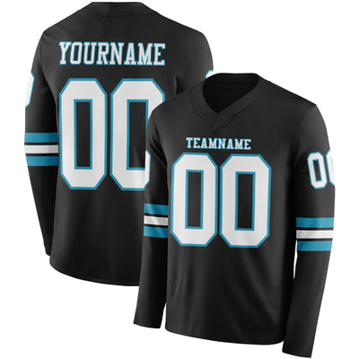 Custom Black White-Panther Blue Long Sleeve Authentic Football Jersey