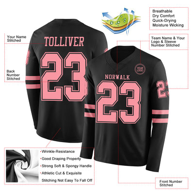 Custom Black Medium Pink Long Sleeve Authentic Football Jersey