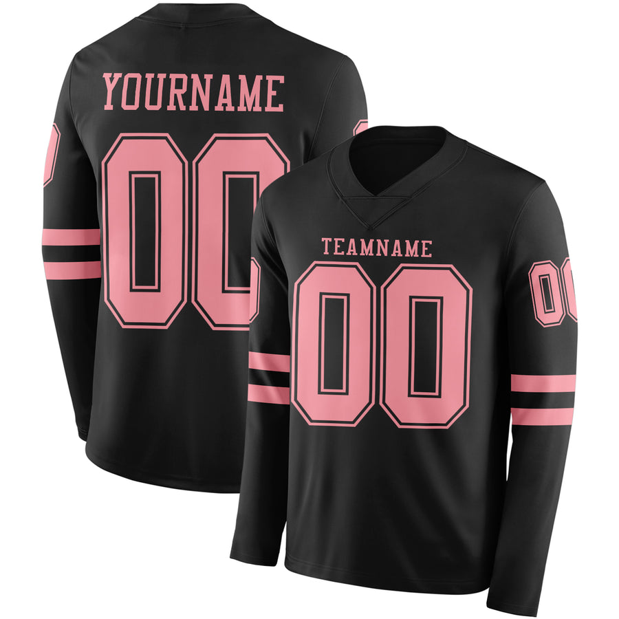Custom Black Medium Pink Long Sleeve Authentic Football Jersey
