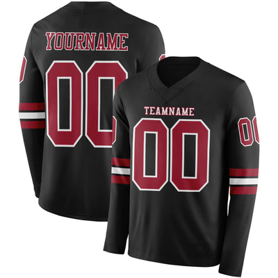 Custom Black Cardinal-White Long Sleeve Authentic Football Jersey