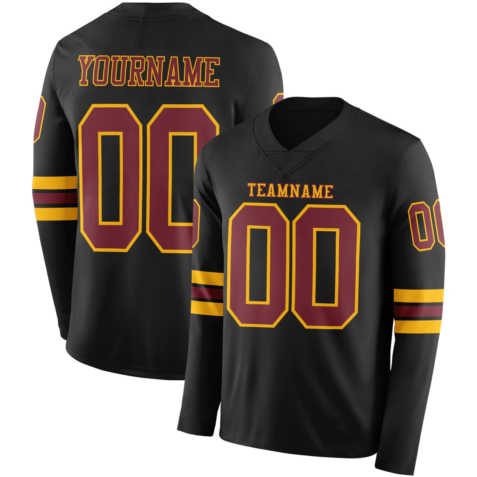 Custom Black Cardinal-Gold Long Sleeve Authentic Football Jersey
