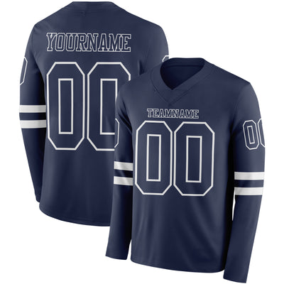 Custom Navy White Long Sleeve Authentic Football Jersey