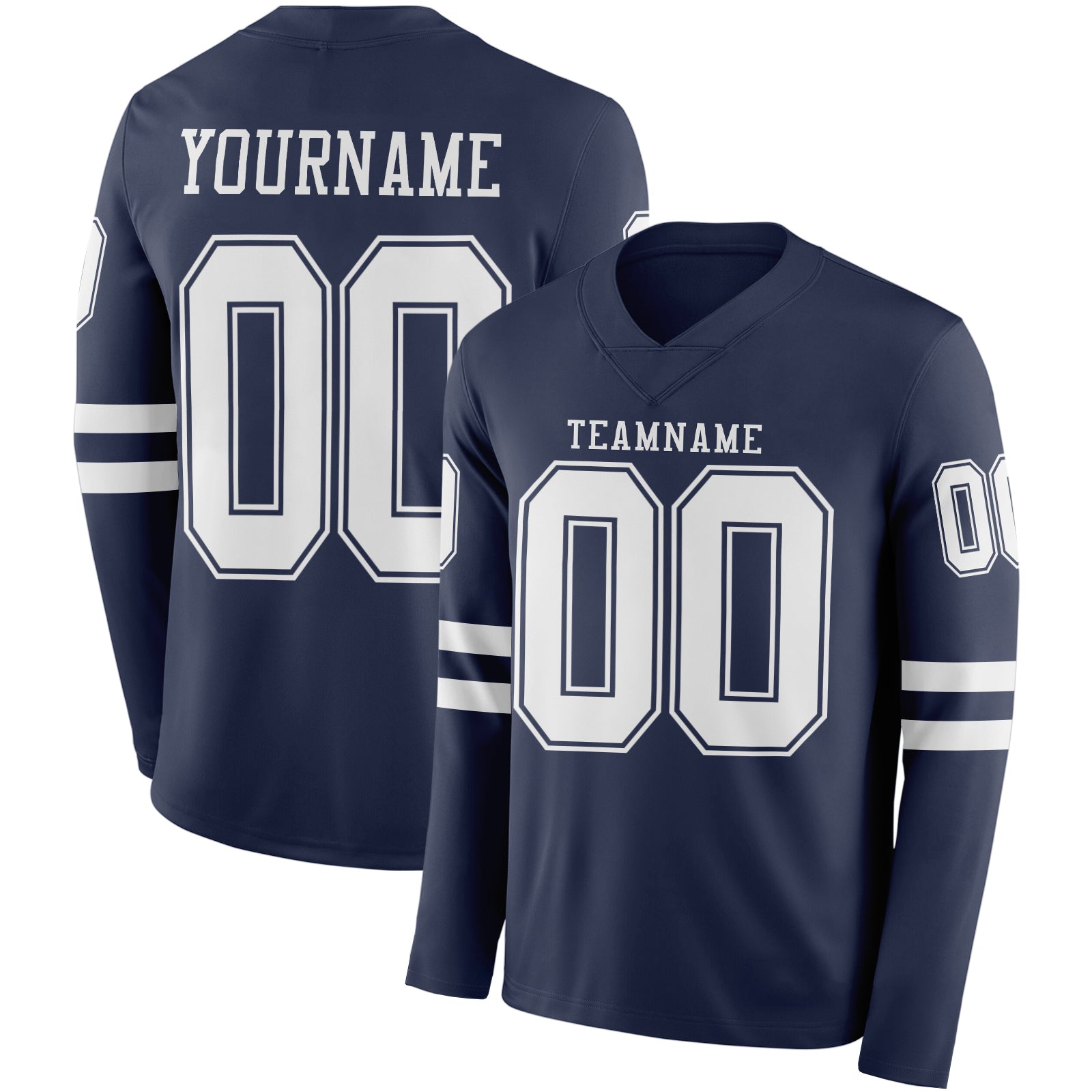 Custom Navy White Long Sleeve Authentic Football Jersey