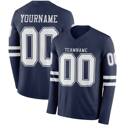 Custom Navy White Long Sleeve Authentic Football Jersey