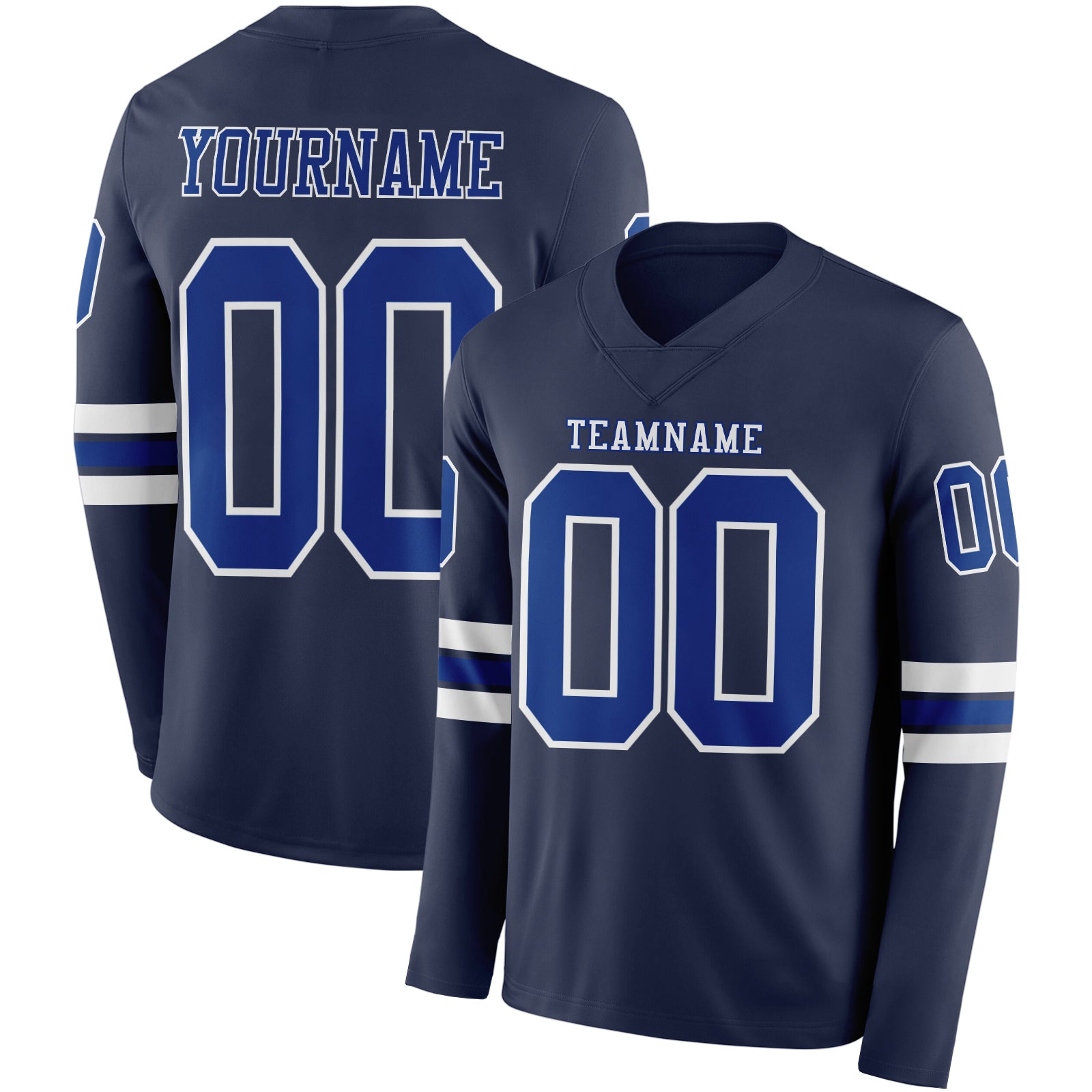 Custom Navy Royal-White Long Sleeve Authentic Football Jersey