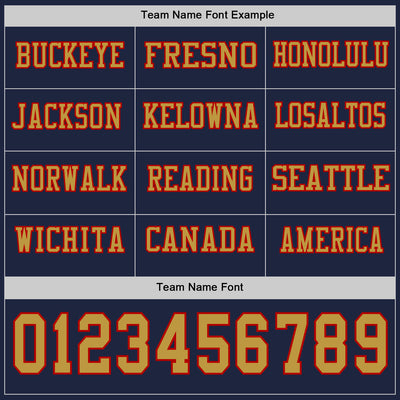 Custom Navy Old Gold-Red Long Sleeve Authentic Football Jersey