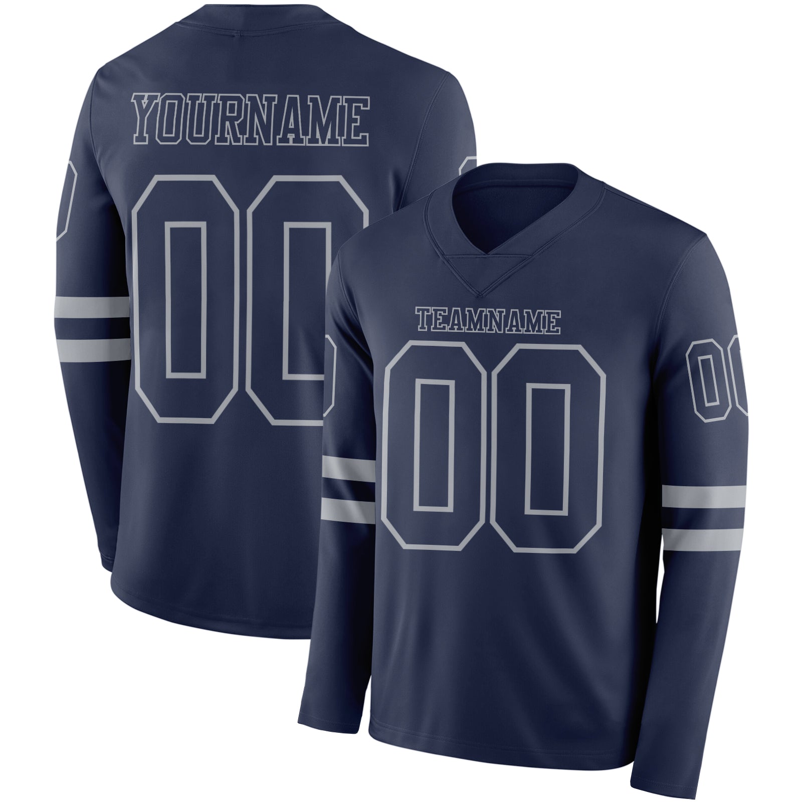 Custom Navy Gray Long Sleeve Authentic Football Jersey