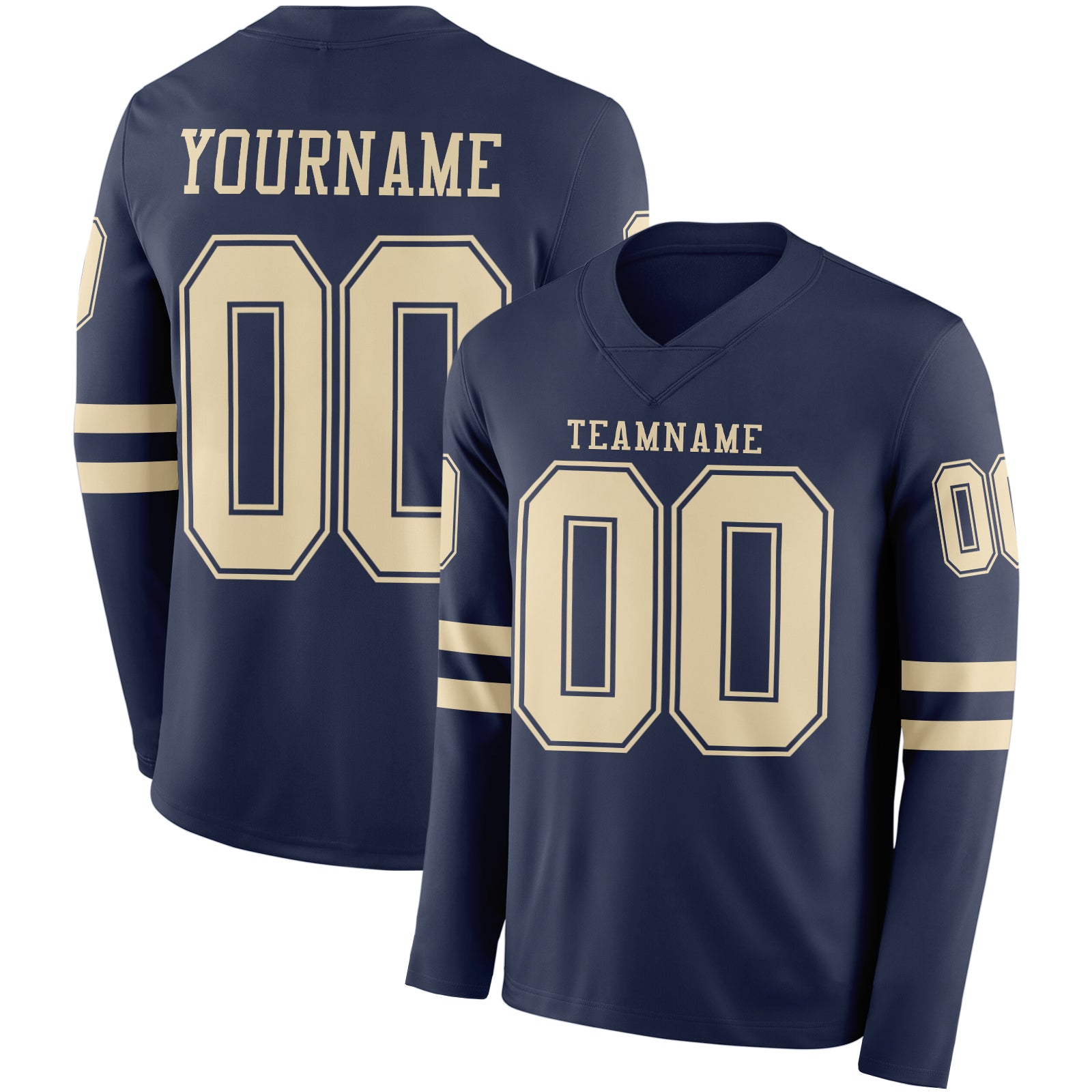 Custom Navy Cream Long Sleeve Authentic Football Jersey