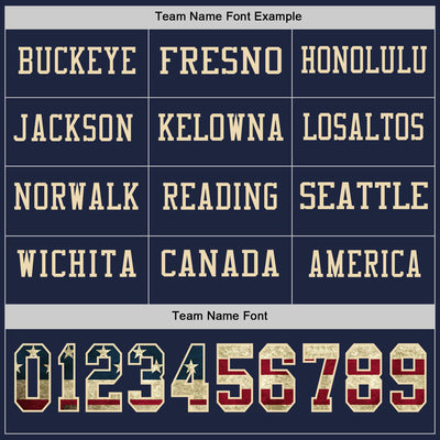 Custom Navy Vintage USA Flag Cream-Crimson Long Sleeve Authentic Football Jersey