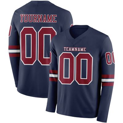 Custom Navy Crimson-White Long Sleeve Authentic Football Jersey