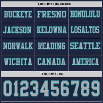 Custom Navy Gray-Teal Long Sleeve Authentic Football Jersey