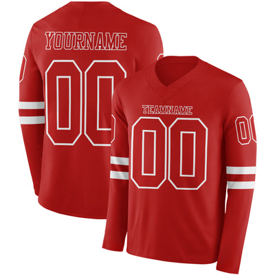 Custom Red White Long Sleeve Authentic Football Jersey