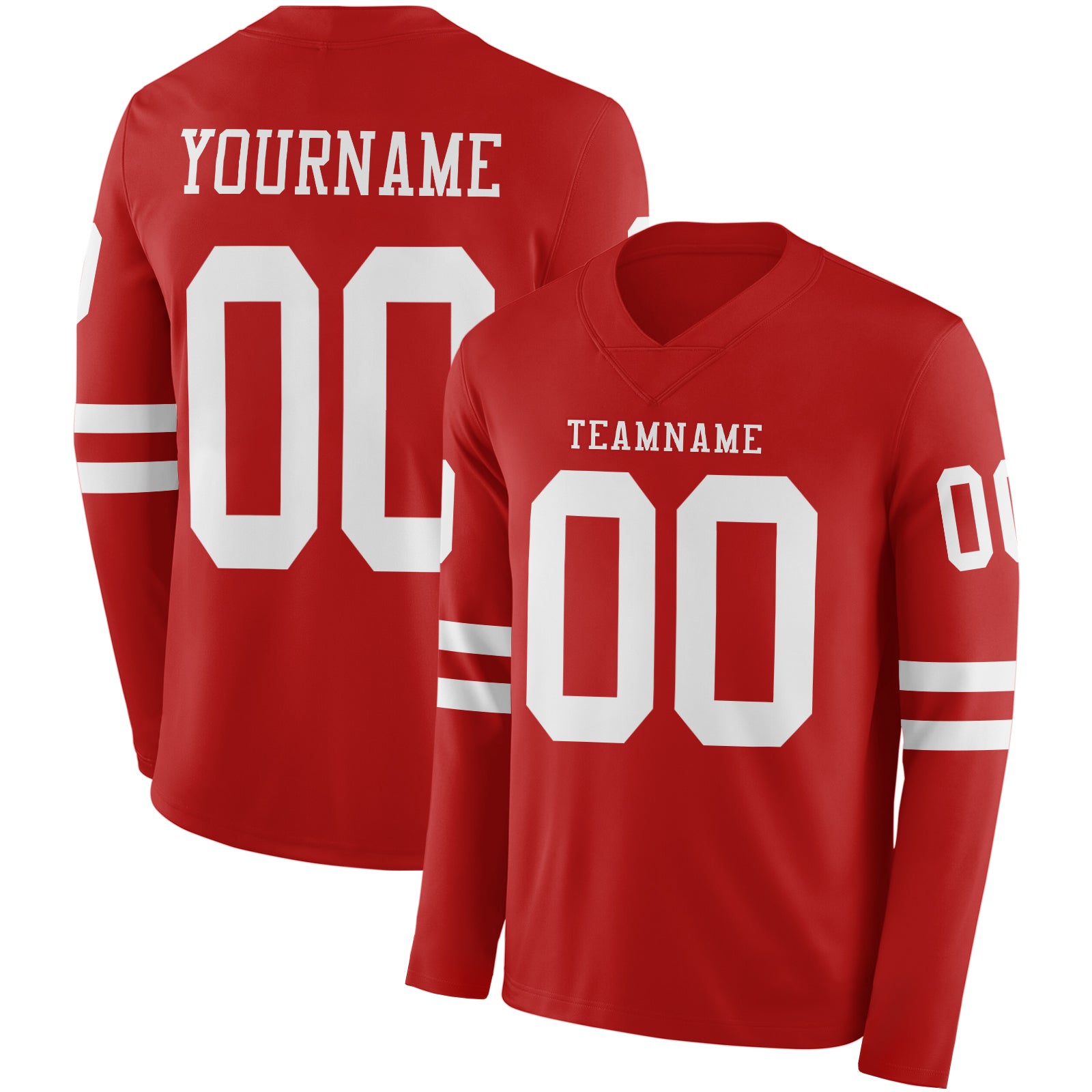 Custom Red White Long Sleeve Authentic Football Jersey