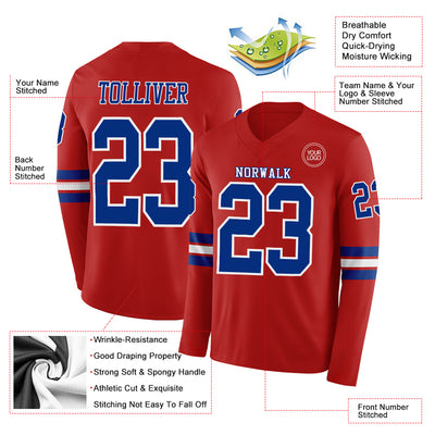 Custom Red Royal-White Long Sleeve Authentic Football Jersey