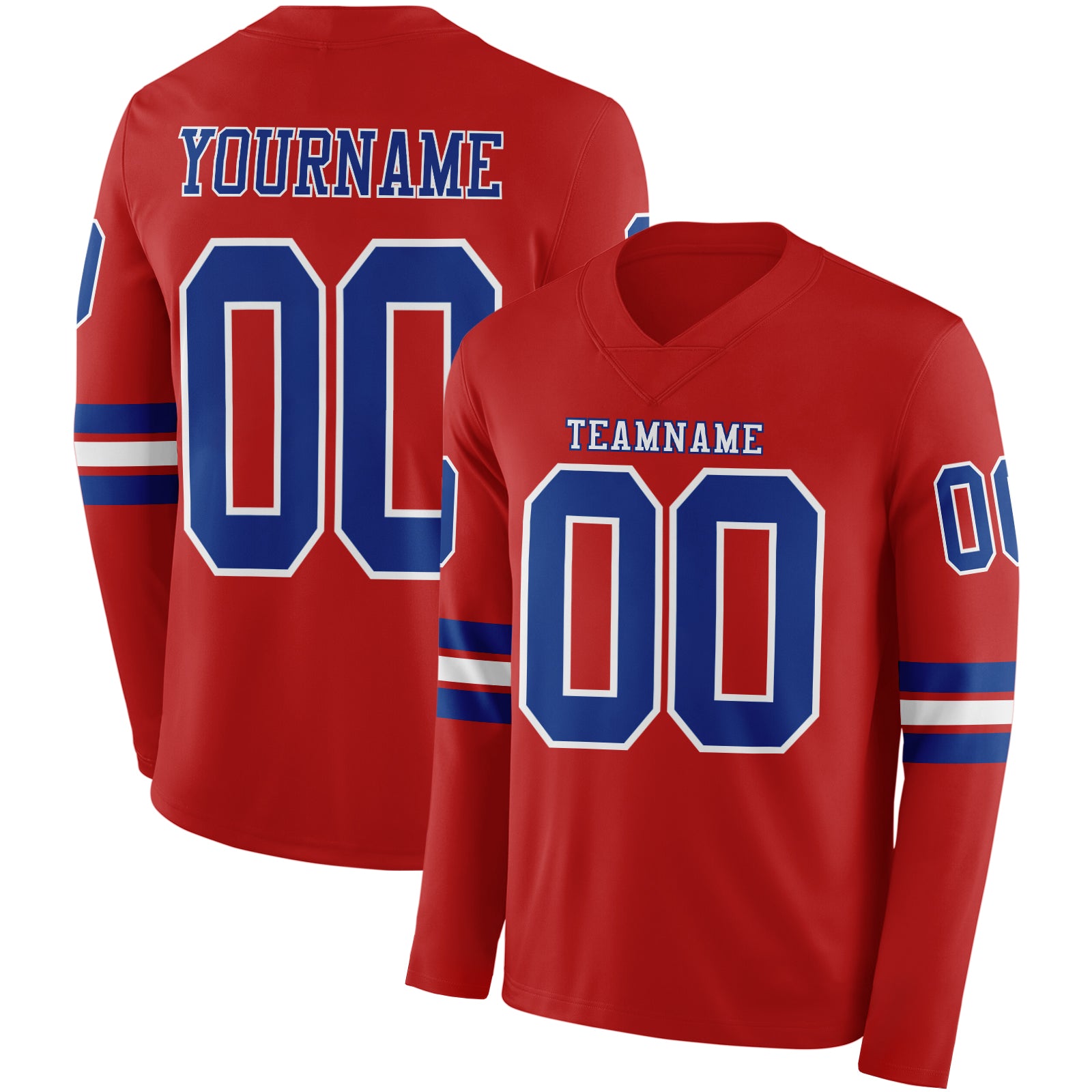Custom Red Royal-White Long Sleeve Authentic Football Jersey
