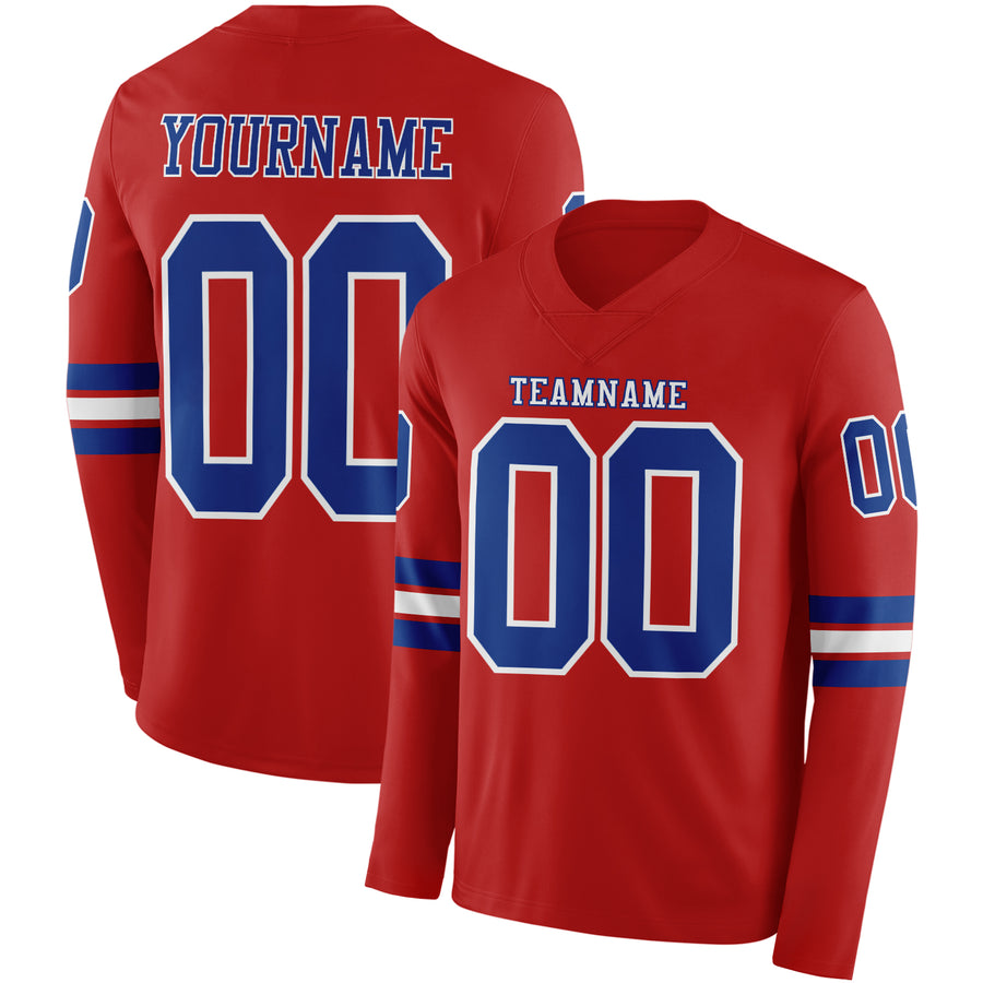 Custom Red Royal-White Long Sleeve Authentic Football Jersey