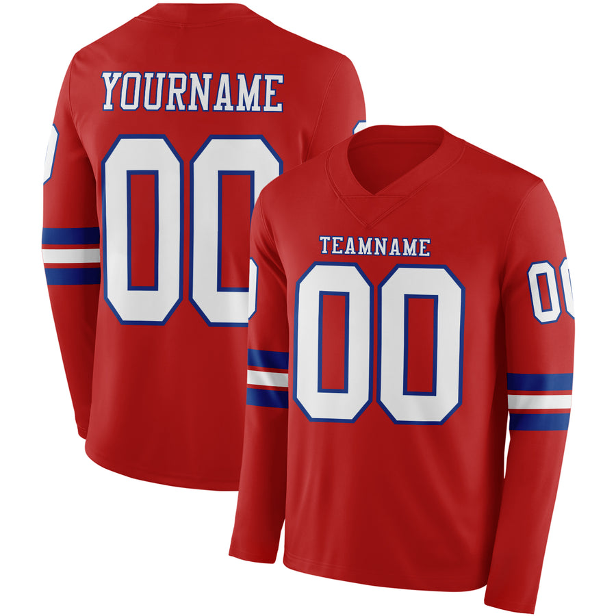 Custom Red White-Royal Long Sleeve Authentic Football Jersey