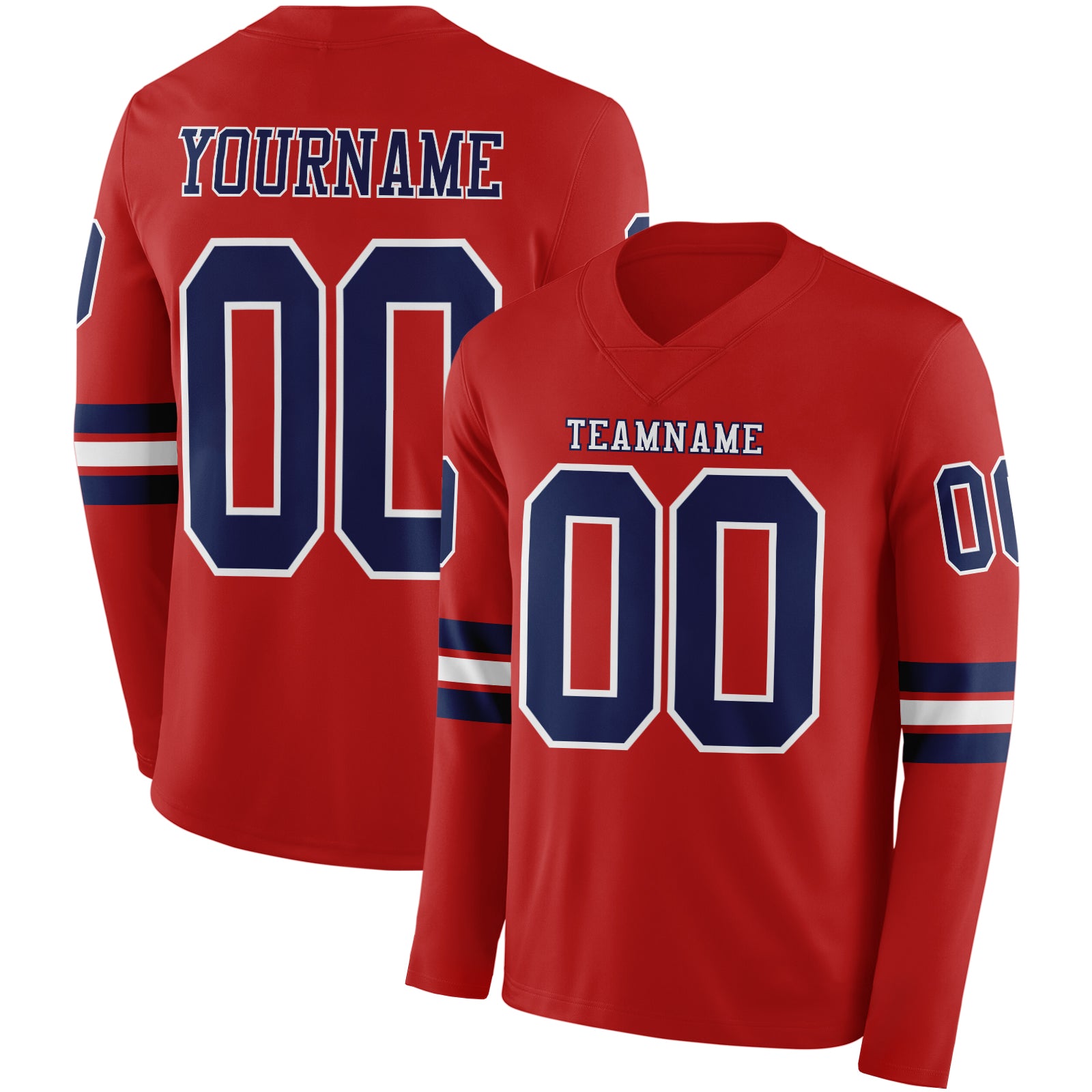 Custom Red Navy-White Long Sleeve Authentic Football Jersey