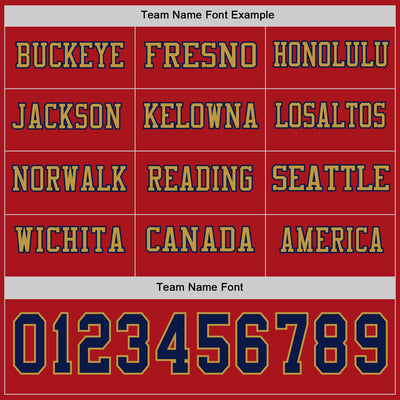 Custom Red Navy-Old Gold Long Sleeve Authentic Football Jersey