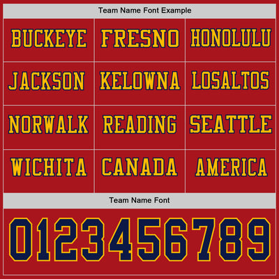 Custom Red Navy-Gold Long Sleeve Authentic Football Jersey