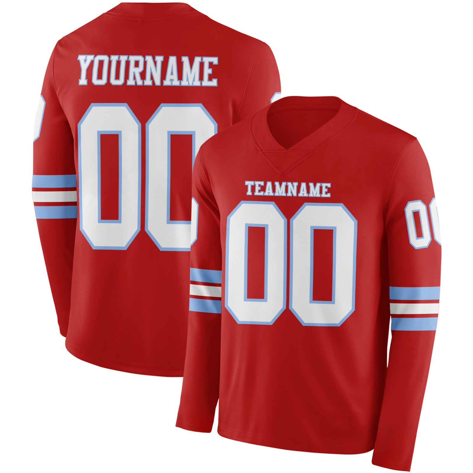 Custom Red White-Light Blue Long Sleeve Authentic Football Jersey