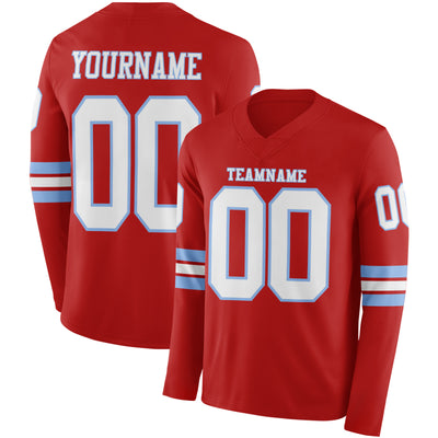 Custom Red White-Light Blue Long Sleeve Authentic Football Jersey