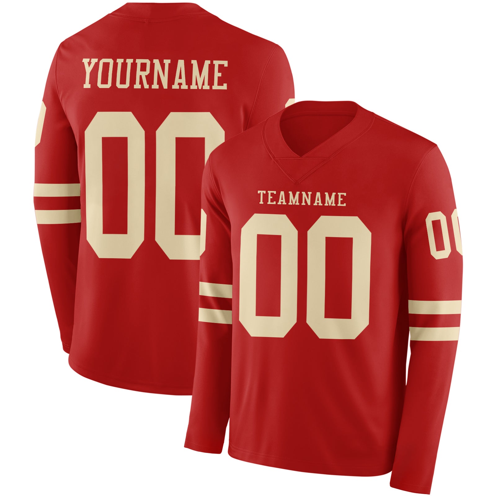 Custom Red Cream Long Sleeve Authentic Football Jersey