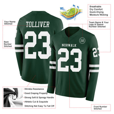 Custom Green White Long Sleeve Authentic Football Jersey