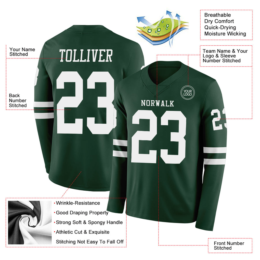 Custom Green White Long Sleeve Authentic Football Jersey