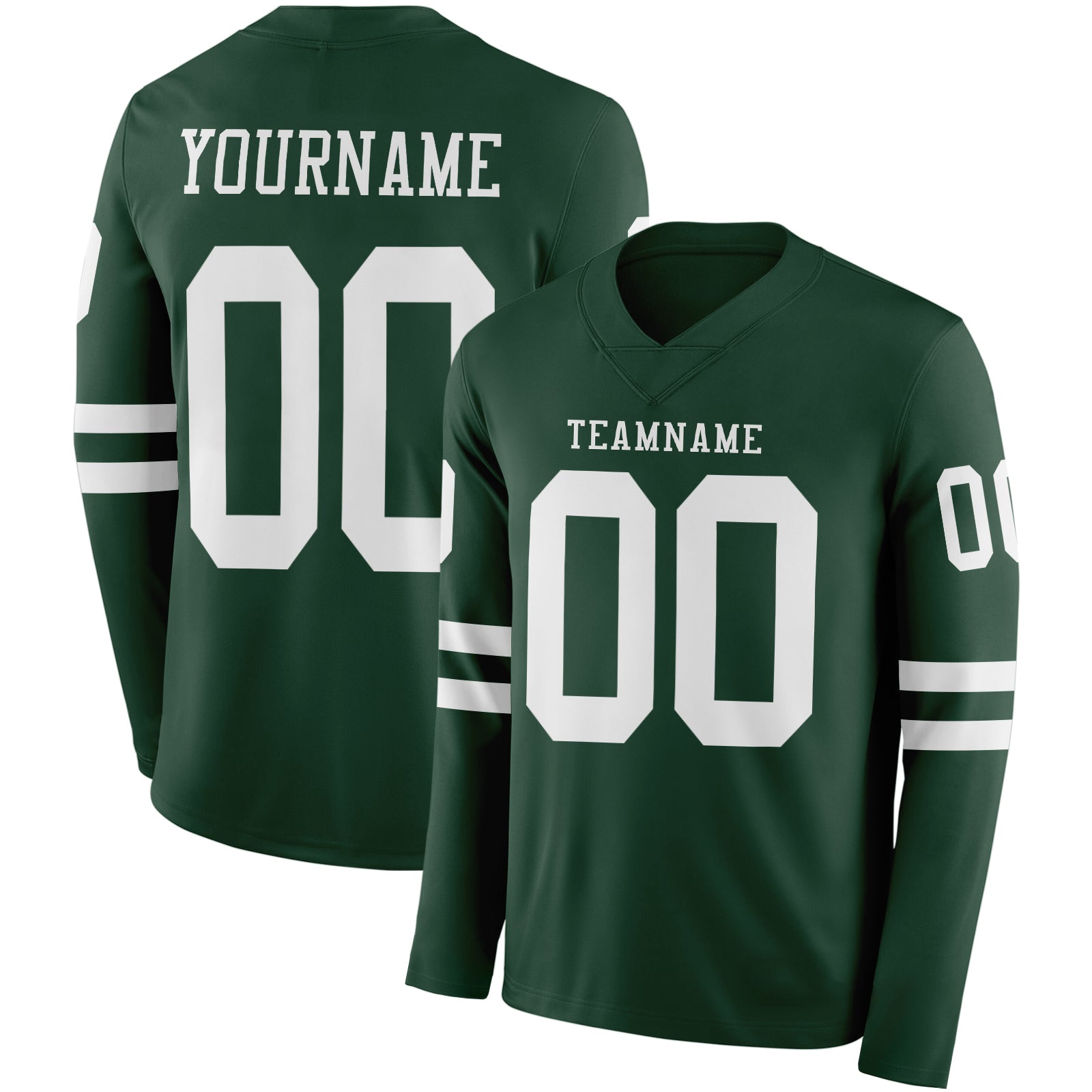 Custom Green White Long Sleeve Authentic Football Jersey