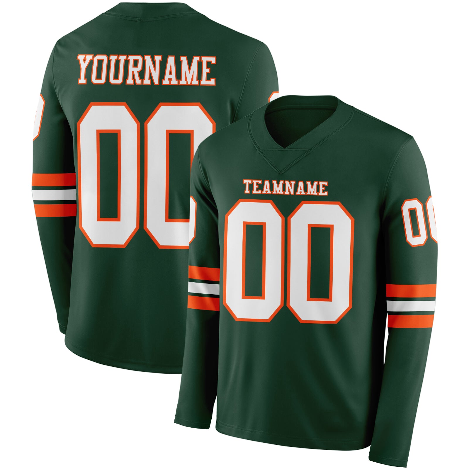 Custom Green White-Orange Long Sleeve Authentic Football Jersey
