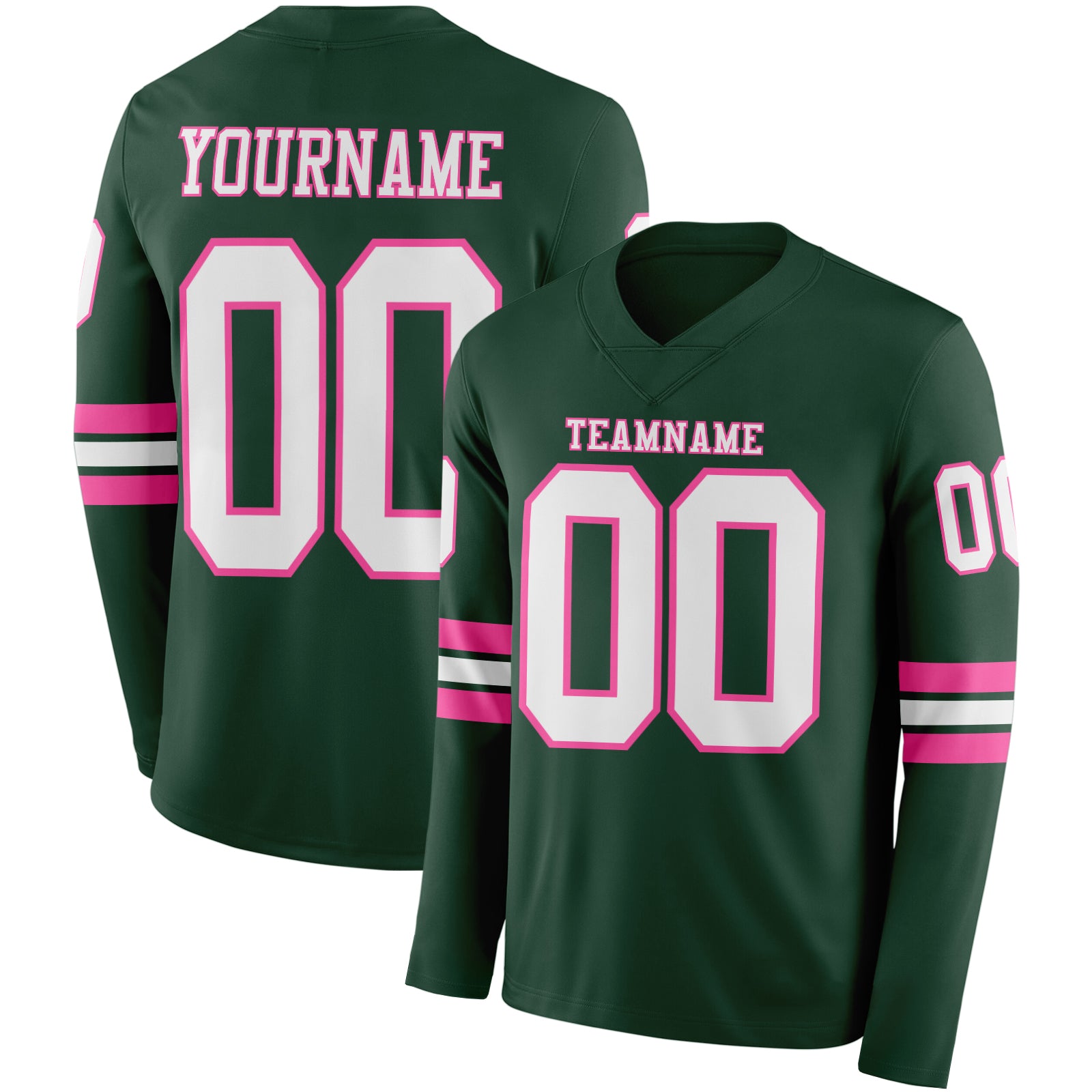 Custom Green White-Pink Long Sleeve Authentic Football Jersey