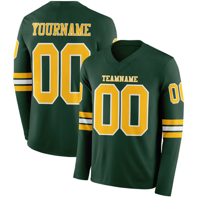Custom Green Gold-White Long Sleeve Authentic Football Jersey