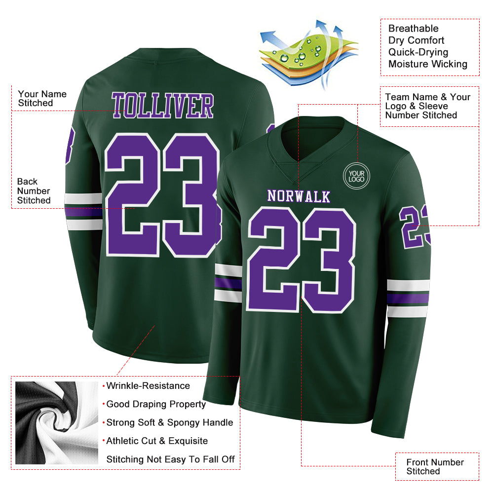 Custom Green Purple-White Long Sleeve Authentic Football Jersey