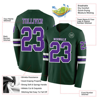 Custom Green Purple-White Long Sleeve Authentic Football Jersey